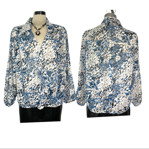 Jessica Leopard Blue Black and white Long Sleeves  Blouse Siz 12 - Picture 1 of 7